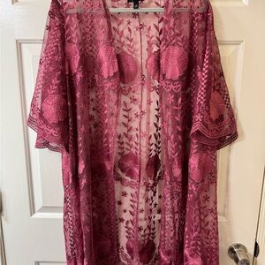 Elegant Pink Lace Kimono Top